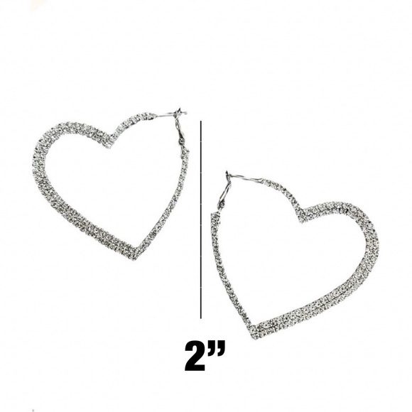 Any 2/$20! Silver Crystal Pave Heart Hoop Earrings - Picture 5 of 7